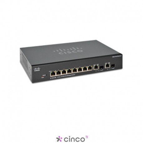 Switch Fast 10 portas Cisco 300, Gerenciável, Não empilhável, VLAN, 10/100 e 10/100/1000, SRW208P-K9-NA